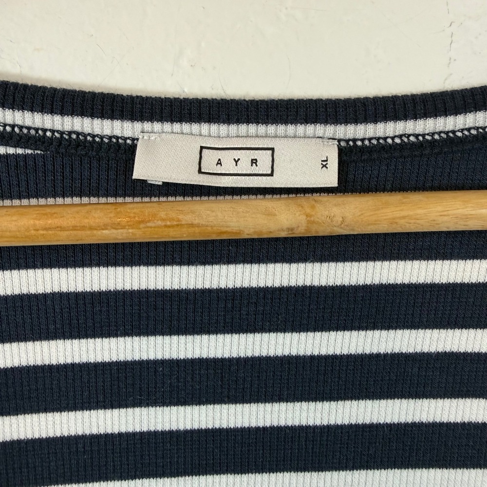 AYR The Rug Striped Ribbed Pima Cotton Modal Scoop Neck Top XL Coastal Breton - Picture 8 of 13